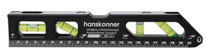 Hanskonner Уровень алюминиевый, 225мм, 4 колбы (0°,30°, 90°, 45° ), 3 магнита, HK2015-07-225